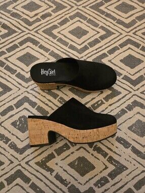 Hey Girl by Corky's Black Cork Platform Clog, Man-made Upper, Sz 8